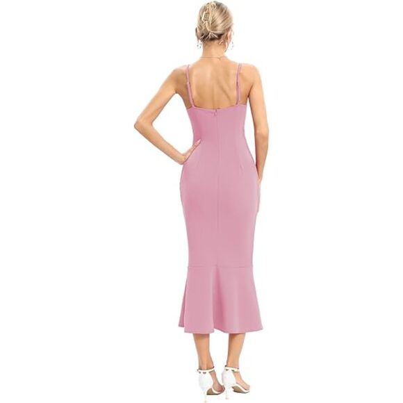 Spaghetti Straps V Neck Bodycon Mermaid Dress, Size Mediun, 15I-135D001 - Picture 2 of 2